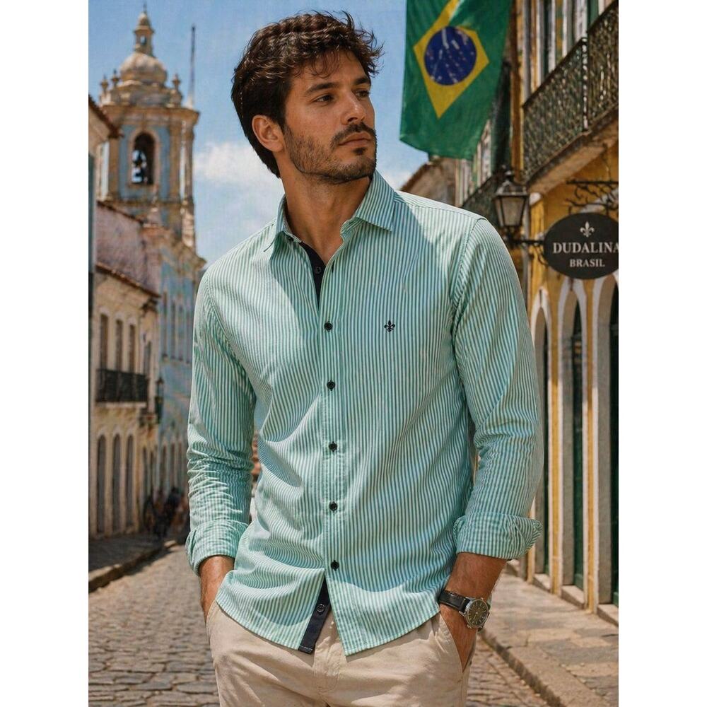 Dudalina Sport Brazilian Slim Fit Stretch Striped Oxford Shirt Size Large (4)